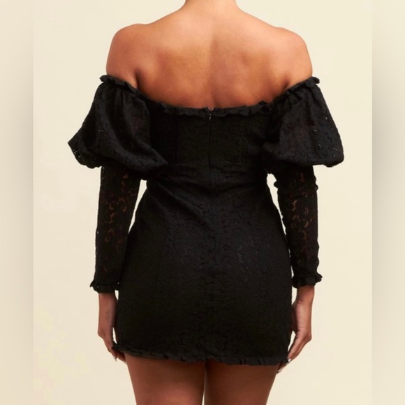 Black Lace Polka Dot Puff Sleeve Mini Dress - Picture 2 of 2